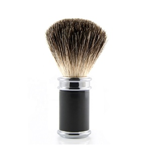 Brocha de Afeitar Shave Edge para Hombre, de Pelo de Texugo Puro, con Mango Metálico, Hecha a Medida, Negra, para Cuidado Personal y Barbería - Product Image 1