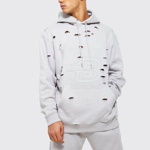 Sweats à capuche en détresse sur mesure de haute qualité vêtements de rue d'hiver coton polyester avec motif solide et col à capuche - Product Image 1