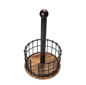 Classic Wire Acacia Wood Free Standing Paper Towel Holder <b>Wedding</b> for Hotel Room Restaurant Office Bar <b>Tissue</b> Box Made in India - Product Image 1