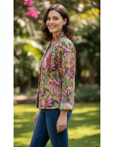 Chaqueta Acolchada de Algodón con Estampado Floral, Transpirable, Informal - Product Image 3