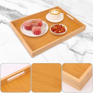 Paquete de 3 bandejas de madera ecológicas de 16x11,6 pulgadas con asas para el hogar, cocina, bandeja decorativa, bandeja grande para servir la cena - Product Image 3