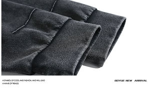 Sudadera con capucha negra lavada para hombre, estilo vintage, informal, de forro polar, para invierno, estilo urbano - Product Image 3