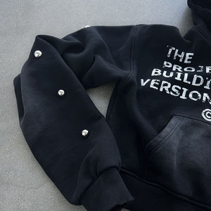 Strass pull à capuche personnalisé lavage à l'acide hommes sérigraphie Logo lourd polaire Vintage en détresse hiver 100% coton - Product Image 4