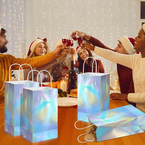 Bolsa de regalo de papel con asa, suministros reutilizables para fiestas, bolso de papel de aluminio con purpurina holográfica, bolsa de golosinas, bolsas de regalo para bebés - Product Image 6