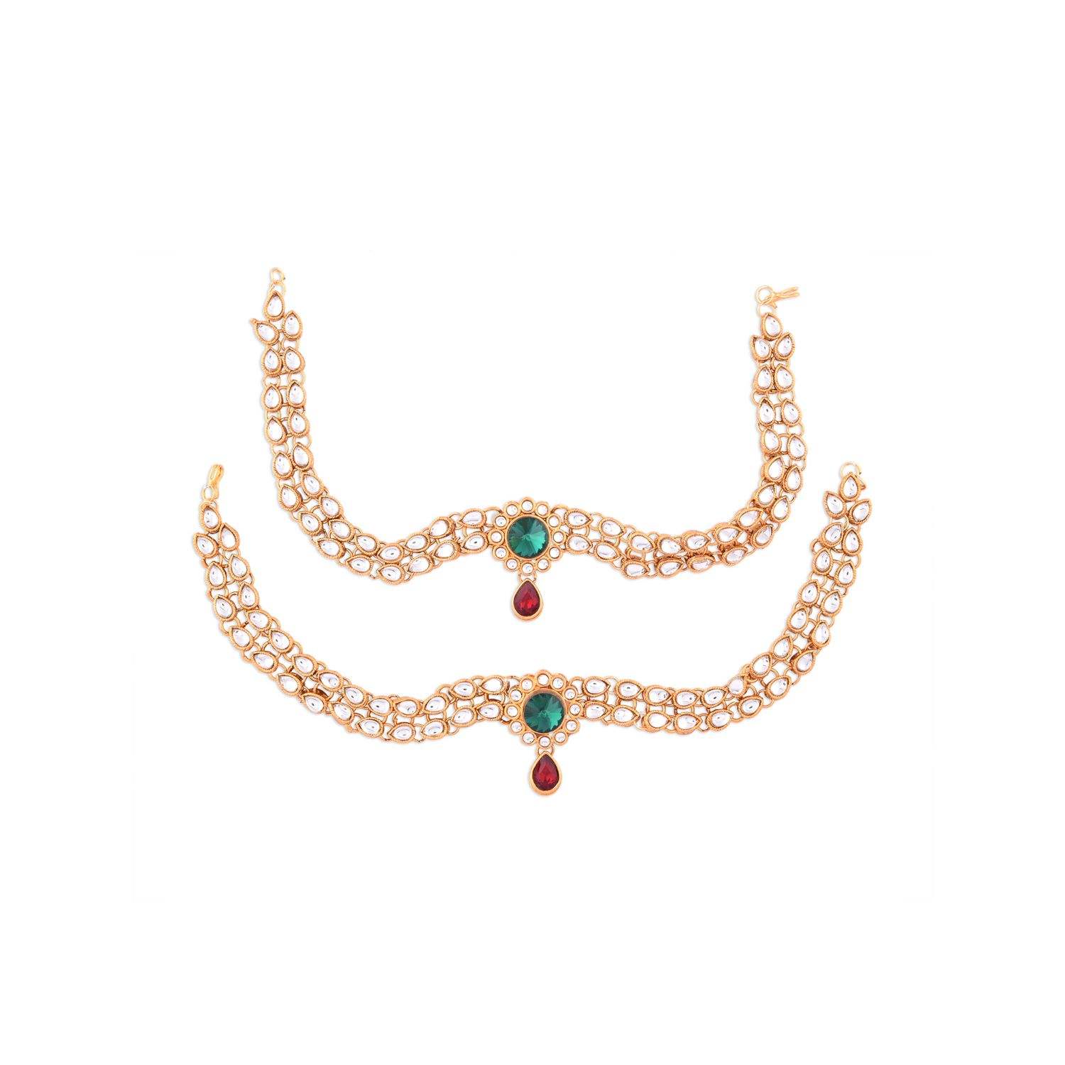 Indian Gold Plated Anklets Crystal Kundan Rhinestone Wedding Payal