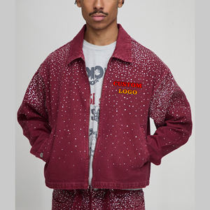 แจ็คเก็ตยีนส์สไตล์ฮิปฮอปสะพายไหล่สำหรับผู้ชายเสื้อแจ็กเก็ตยีนส์แนวสตรีทแวร์ประดับพลอยเทียม - Product Image 1