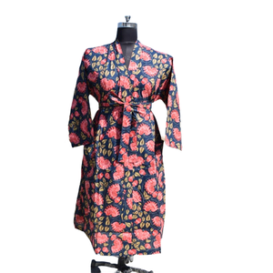 Kimono Peignoir en coton Robe de nuit d'été ouverte sur le devant pour femmes Robe de plage - Product Image 1