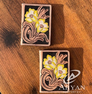 Cartera de mujer de cuero tallado a mano, cartera única con estampado de flores, tarjetero, accesorios para pasaporte, novedad - Product Image 1