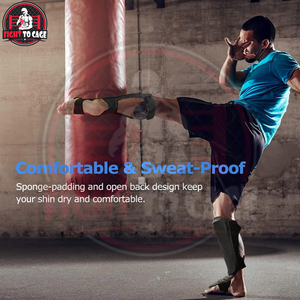 Protège-tibias de boxe noirs de qualité supérieure, logo personnalisé, durables, légers, réglables, protège-tibias et protège-pieds, équipement de boxe protecteur - Product Image 4