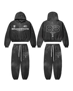 Traje deportivo de gimnasio con estampado personalizado de alta calidad, conjunto de pantalones para correr de lana para hombre, informales y pantalones de chándal sudaderas con capucha, trajes para correr - Product Image 2