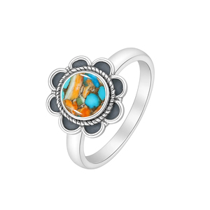 Trendy Wholesale Bulk Spiny Oyster <b>Turquoise</b> Sterling Silver Rhodium Bohemian Navajo Handmade Gemstone Engagement Wedding <b>Ring</b> - Product Image 4