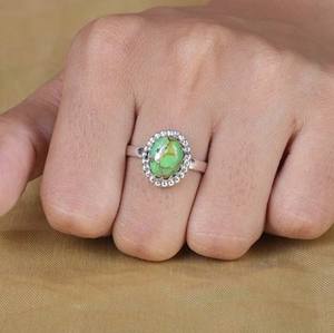 Plata de Ley 925, banda Simple, cobre verde Natural, turquesa, ajuste de bisel con cuentas, forma ovalada sólida, anillo de uso diario para fiestas - Product Image 6