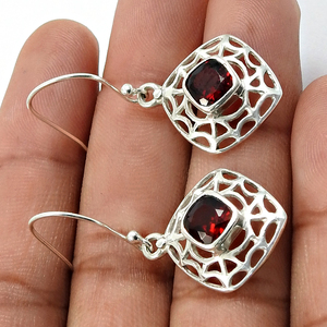 ของขวัญวันครบรอบสําหรับเธอ 925 เงินสเตอร์ลิงสีแดงโกเมนธรรมชาติอัญมณีเบาะรูปร่างห้อยต่างหูมุกเดือนมกราคมเครื่องประดับ - Product Image 3