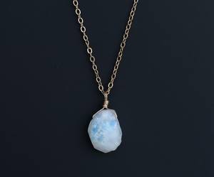 Pendentif en pierre de lune avec chaîne en argent poli, collier en pierre précieuse naturelle pour femmes, pendentif en argent poli en pierre de lune - Product Image 3