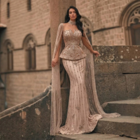 Robes de soirée sirène élégantes Jancember LSZ531, couleur champagne, avec manches cape
