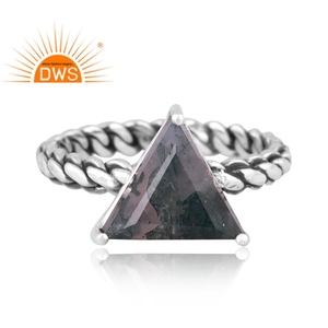 Newly Designer Oxidized Sterling Silver Natural Green <b>Moss</b> <b>Agate</b> Gemstone Triangular Design Twisted <b>Ring</b> Jewelry Manufacturer - Product Image 2