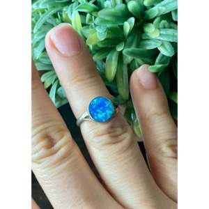 Cushion Cut Blue <b>Opal</b> Statement <b>Ring</b>-Navajo Sterling Silver Gemstone <b>Ring</b> Size 5.5 Invisible Setting Everyday Wear - Product Image 2