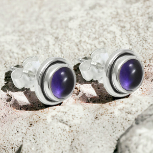 Piedra preciosa de amatista púrpura Natural, pendientes de tuerca de forma redonda de Plata de Ley 925, joyería hecha a mano Bohemia, fabricante al por mayor - Product Image 2