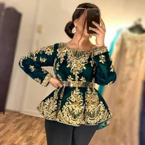 Traditional 2023 Algerian <b>Jacket</b> Beautiful Zari Embroidery Silk Material Crystal Glass Beadsstone Dabka Work Embellished <b>Jacket</b> - Product Image 1