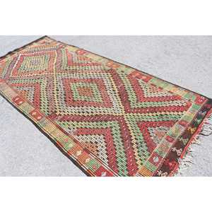 Tapis turc vintage 4,7x11,3 pieds, grand tapis, tapis Kilim camouflage rouge - Product Image 4