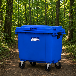 Turkish Manufacturer 660 Liter HDPE Plastic Standing 4-Wheel Eco-Friendly Blue Recycling Garbage <b>Bin</b> Indoor/Outdoor Use - Product Image 2