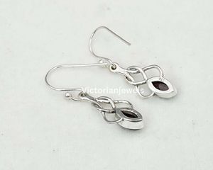925 Solid Sterling Silver January Month Birthstone Garnet with Bezel Setting Marquise Shape Hook <b>Earring</b> - Product Image 3