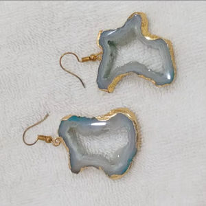 Boucles d'oreilles en agate druzy en forme de cœur micro-plaquées or pour femmes, pierres précieuses fabriquées en Inde, cadeau - Product Image 1