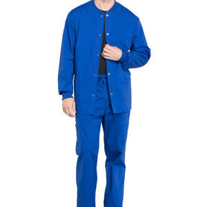 Blouse médicale en jersey Spandex/Polyester de haute qualité, design veste côtelée à manches longues avec fermeture éclair, uniforme chaud à boutons-pression sur le devant pour hommes, hôpital - Product Image 5