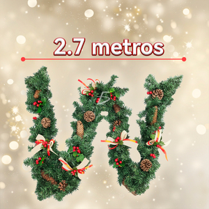 Lussuosa Ghirlanda Natalizia da 2,7 m con Fogliame Artificiale in PVC, Fiocchi Rossi e Bianchi, Frutta Candita e Fragole Rosse per Feste - Product Image 2