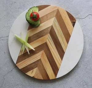 Hot Selling Round <b>Shaped</b> Factory Direct Supply Fancy Unique Designer Modern Creative Art Wood and Marble Made Chopping <b>Blocks</b> - Product Image 1