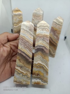 Tour de cristal d'agate Crazy Lace jaune naturelle, pointe de pierre précieuse polie, cristal de guérison, méditation, décoration intérieure, Feng Shui, cadeau Rais - Product Image 3