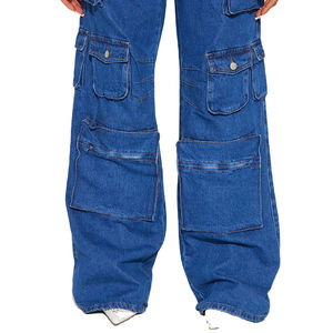 กางเกงยีนส์ขาตรงเอวสูงสำหรับผู้หญิงกางเกงยีนส์แฟชั่น6กระเป๋าทรงโอเวอร์ไซส์กางเกงยีนส์ขาตรงตามสั่ง - Product Image 3