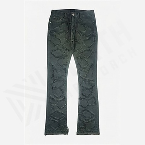 High Quality Customized <b>Men's</b> <b>Flared</b> Denim <b>Jean</b> Pant Ripped <b>Jeans</b> 3D Pattern Medium Wash High Street Style Customized Color - Product Image 1