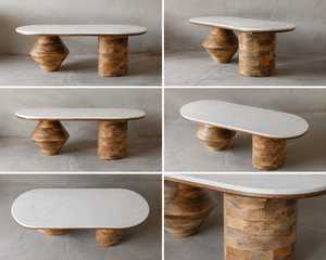 Table basse carrée en bois de manguier massif et marbre |   Meubles de salon durables, faciles à nettoyer, design moderne, garantie de 3 ans - Product Image 4