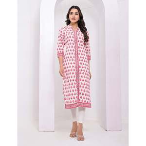 Cotton <b>Block</b> <b>Printed</b> White Flower Kurti Traditional Ethnic Indian Chiffon Stitc - Product Image 1