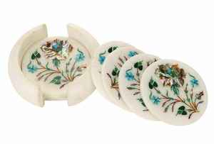 Sous-verres ronds en marbre faits à la main, motif unique incrusté, 4 pouces, décoration de table design - Product Image 3