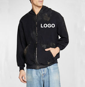 Manufacture Custom Logo 450GSM Hoodies Acid Wash <b>Mens</b> Hoodies Acid Wash for <b>Men</b> Distressed <b>Zip</b> <b>up</b> Hoodie <b>Men</b> - Product Image 2
