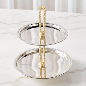 Support de gâteau décoratif antique en métal à 2 niveaux de forme ronde avec conception de branches pour présentoir de fête d'événement d'anniversaire - Product Image 3