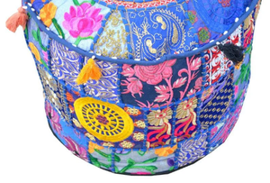 Magnifique pouf ottoman en coton banjara traditionnel, patchwork, fait à la main, brodé, tabouret circulaire rétractable, meuble, banc - Product Image 1