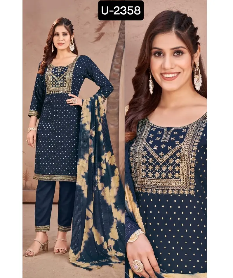 Hầu hết phụ nữ đẹp mặc sẵn sàng thực hiện Kurtis với lá in mới nhất Bollywood phong cách thiết kế salwar kameez phù hợp với Bộ dupatta