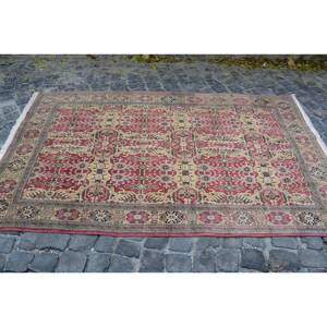 Alfombra de área de lana turca Vintage, diseño de retales rojo y Beige, rectángulo grande, respaldo de látex de 4,8x8,1 pies para pasillo, dormitorio, 10mm - Product Image 4