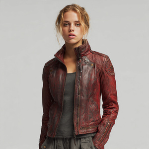 Chaqueta de Cuero PU para Mujer, Estilo Urbano, OEM, Cuello Camisero, Chaqueta de Cuero Genuino para Motociclista - Product Image 4