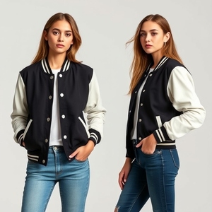 Thick Warm Quilting Wool Body Varsity <b>Jacket</b>: Leather Sleeves, Top Quality, New Style, Custom Logo Patches, Snap Button Closures - Product Image 1