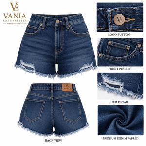 Shorts en jean skinny taille haute déchirés et usés pour femme VANIA ENTERPRISES avec ceinture, style vintage, été, noir, coton - Product Image 5