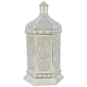 Lanterne en verre gaufré métallique, style marocain vintage, finition dorée, porte-bougie pour la décoration de la maison, les mariages et les célébrations du Ramadan - Product Image 4