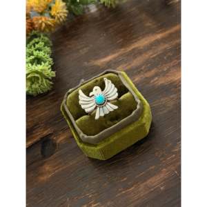 Kingman Turquoise & Platinum Thunderbird <b>Ring</b> with Bezel Setting <b>Statement</b> Shape Smooth Cut Everyday Wear by Delayne Reeves - Product Image 3