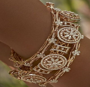 Gorgeous rose gold brass stack with sparkling stone carvings. Perfect for <b>weddings</b> available at wholesale prices. - Product Image 1