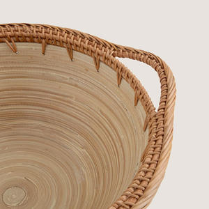 Elegant Round Spun <b>Bamboo</b> <b>Bowl</b> With Mother Of Pearl Inlay And Rattan Rim Ideal For Salad Serving Home Decor Handmade In Vietnam - Product Image 6