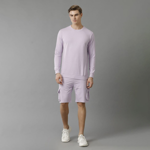 Ensemble short de sport pour homme Sweat-shirt coupe décontractée avec motif contrasté et détails de poche Tissage tricoté et motif imprimé - Product Image 1