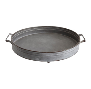 Bandeja de servir de metal de forma redonda galvanizada oscura con asa para el hogar y la boda Bandejas de servir de cena de mesa - Product Image 4